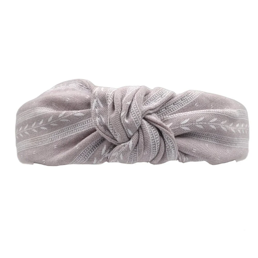 Grey Leaf Pattern Knotted Headband